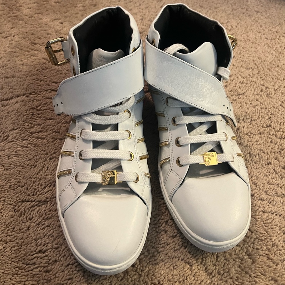 White and Gold Versace Collection Scarpe Hi sneaker